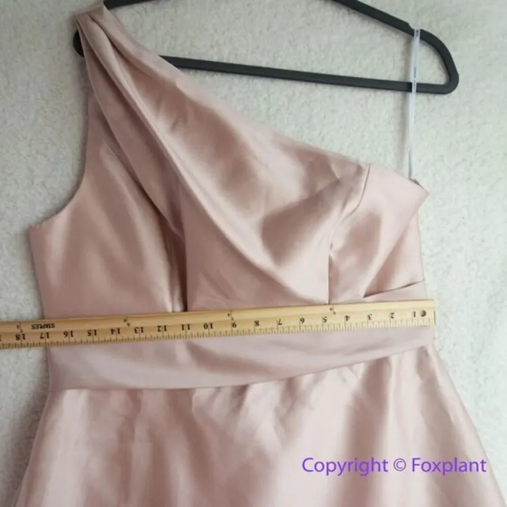 New! Alfred Sung Draped One-Shoulder Satin Maxi Dress in Toasted Sugar, size 14R - Picture 6 of 15